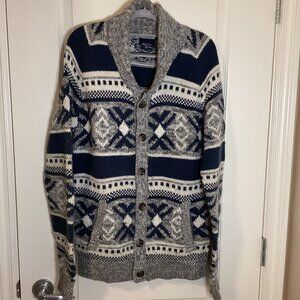 Burnside Men's Acrylic Cardigan Knit Sweater Size L Pockets Grandad Cowl Neck